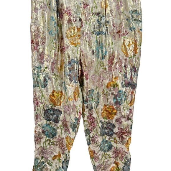 Hayley Menzies Shimmering Bonita Silk Jacquard Tailored Trousers Size Small - Picture 4 of 15